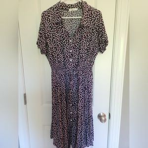 Midi button dress with floral print and waist tie - size M